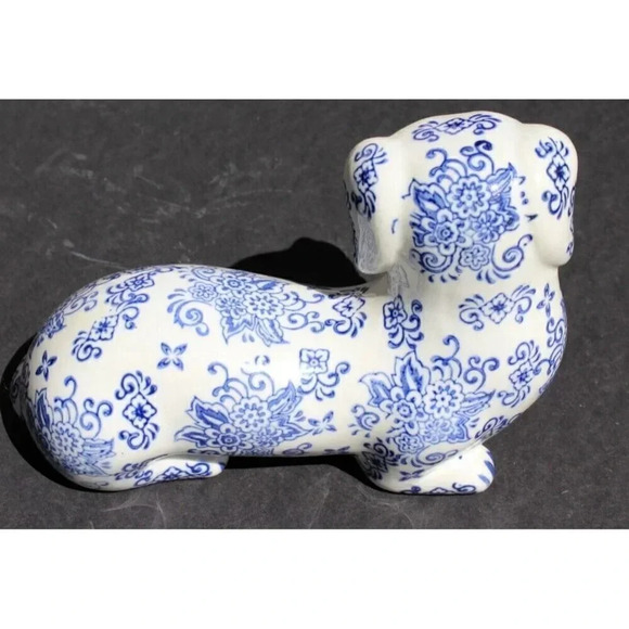 New Chinoiserie Dog Decor Ceramic Statue Delft Style Room Home Decor - Picture 2 of 3